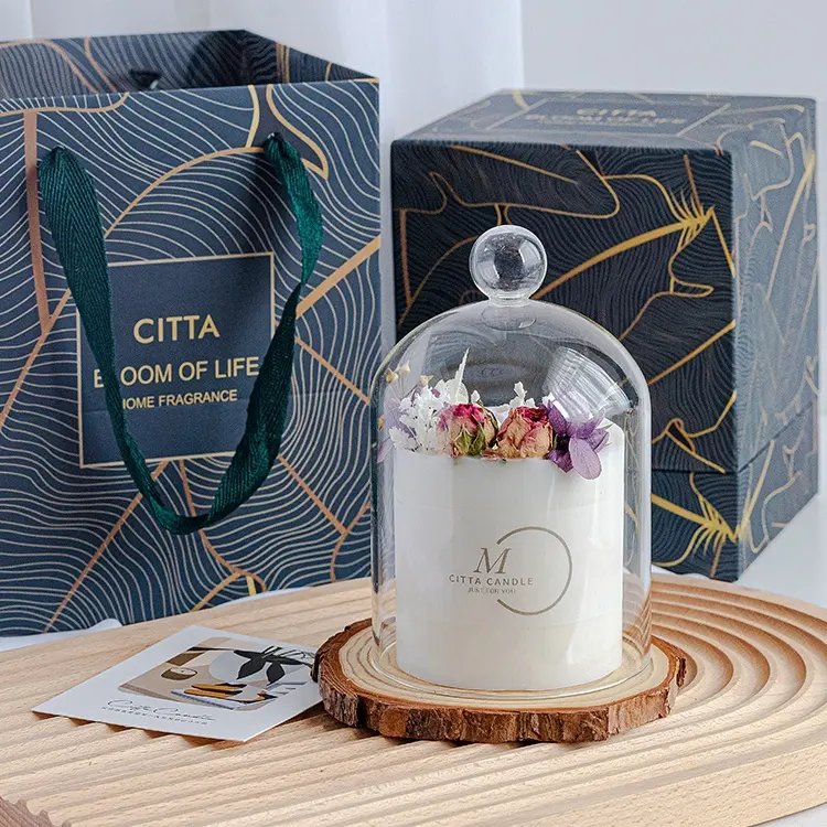 Gift Set Ready to Ship soy wax aromatherapy luxury custom candles luxury with dried flower in gift box