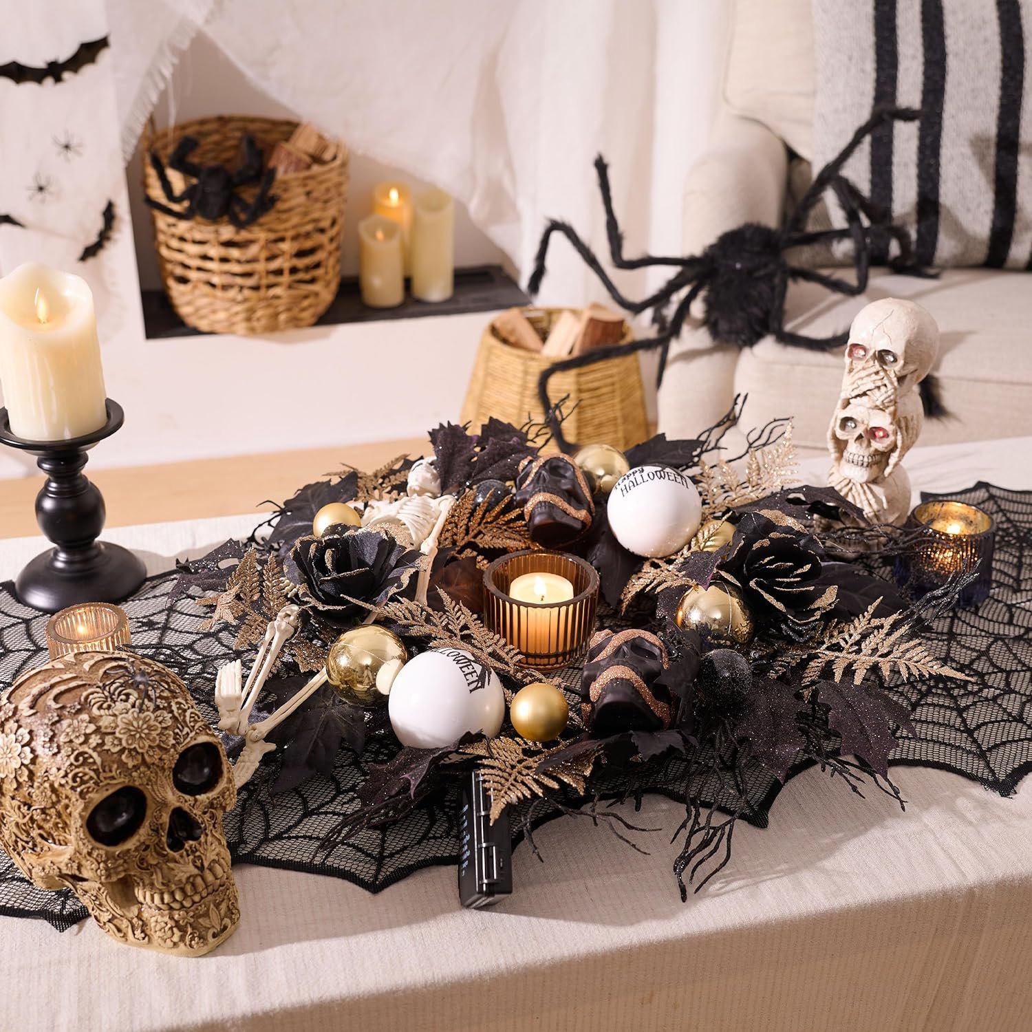 DIY Decoration Black Maple Leaf Artificial Horror Skull Black Dead Branch Wreath Halloween Celebration Decoration