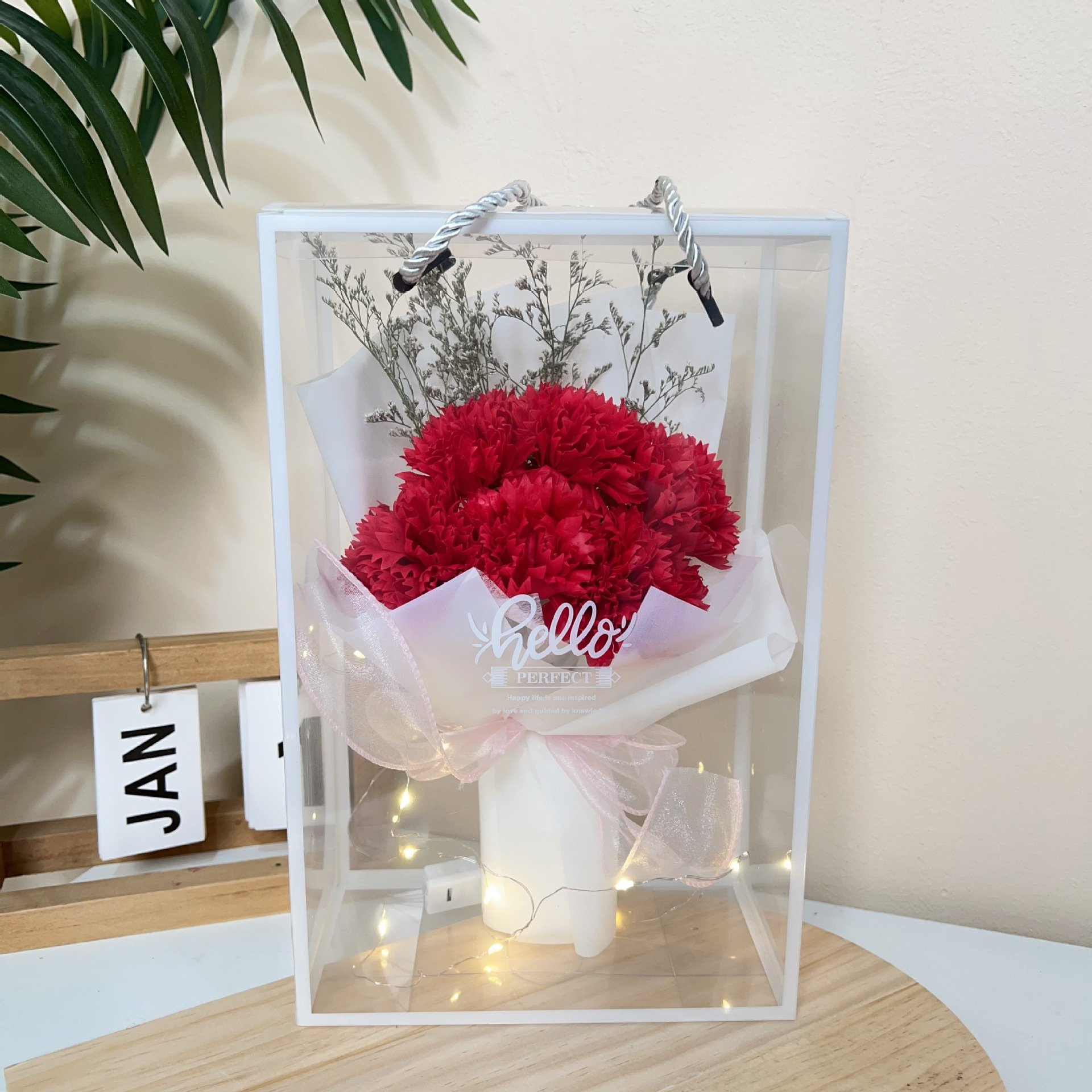 Valentine's day gift handmade preserved carnation flower and dried flower bouquet with gift box gift for festivals