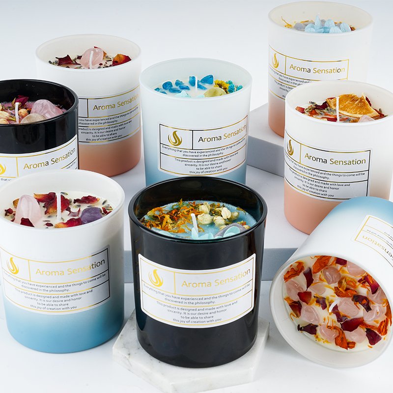 Soy Wax Scented Candles With Dried Flowers Crystal luxury Natural Scented Candle Home Fragrance.