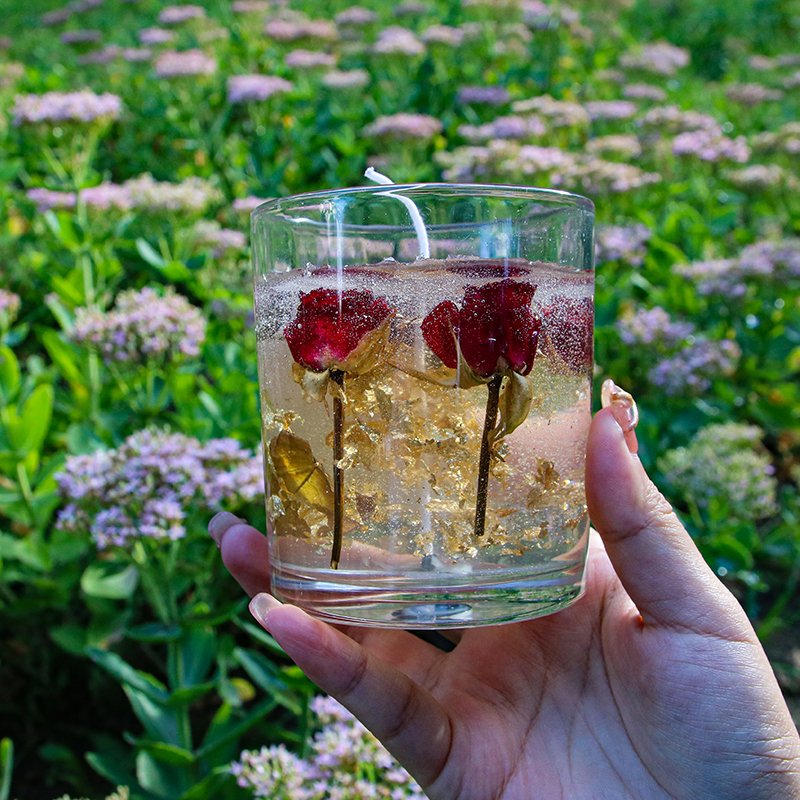 Festival hot selling handmade dried flowers gel wax luxury custom scented jelly candle