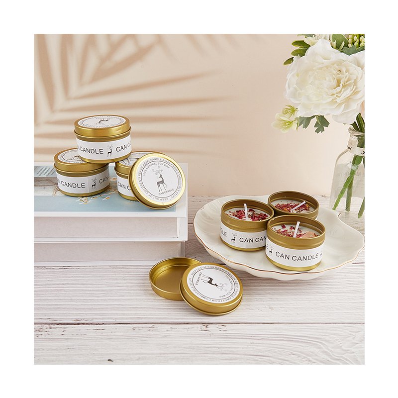 Home Decoration Aromatherapy Crystal Stone Candles Gold/Silver Tin Box Dried Flower Scented Soy Wax Smokeless Candle/Candels