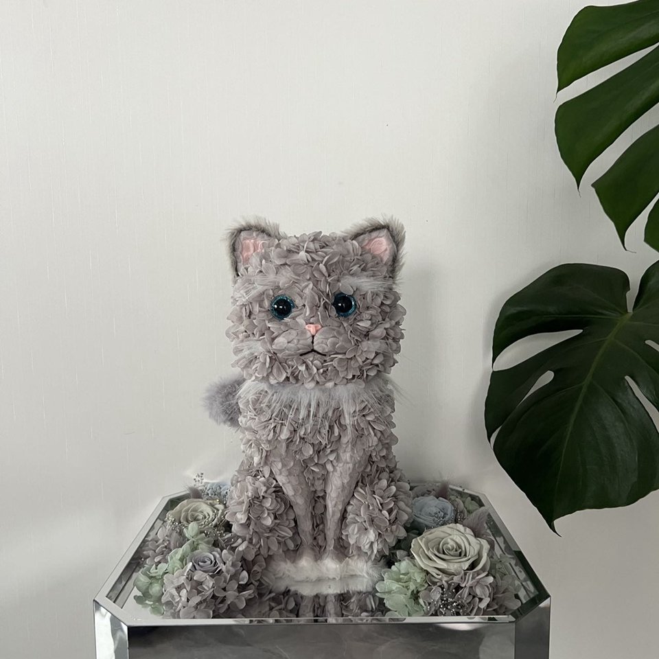 Valentine Day Cat Gift Immortal flower Everlasting Eternal Rose Forever Dried Hydrangea preserving fresh flowers in acrylic