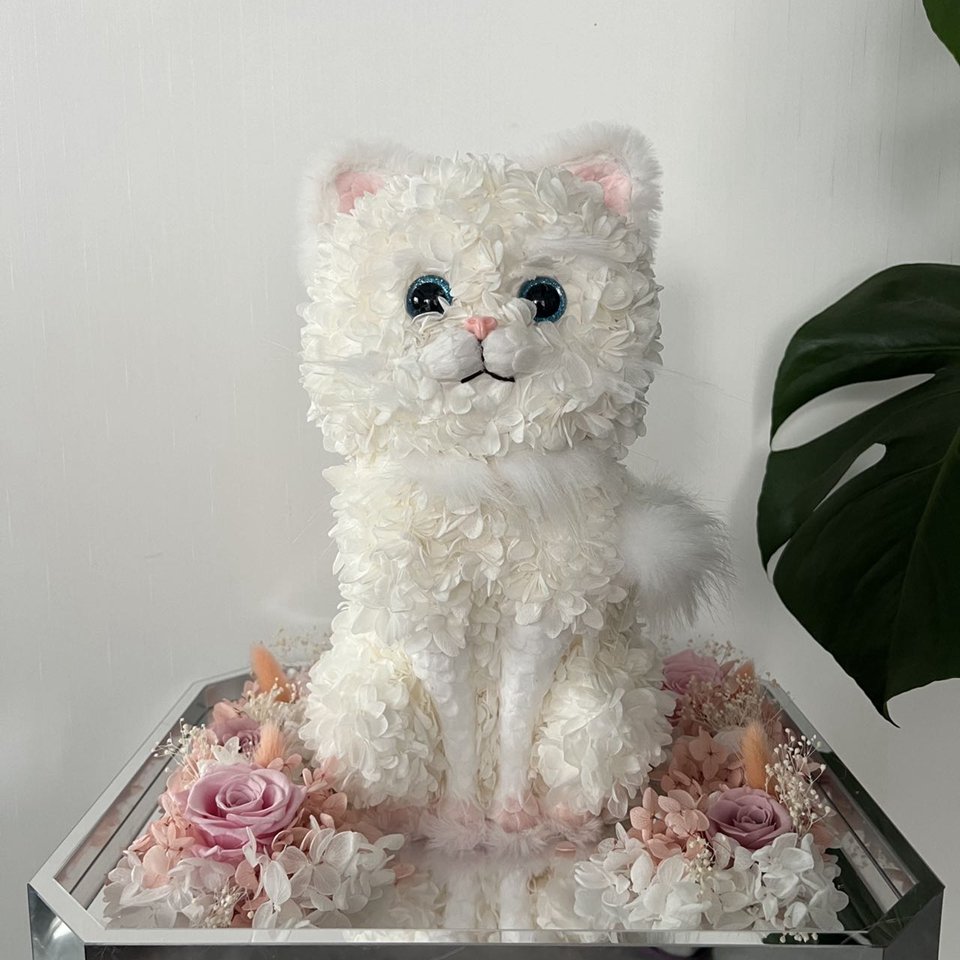 Valentine Day Cat Gift Immortal flower Everlasting Eternal Rose Forever Dried Hydrangea preserving fresh flowers in acrylic