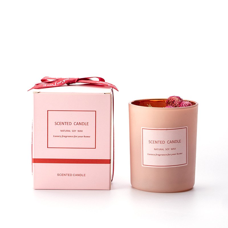 2024 Hot Sale Luxury Pink Electroplated Cup Scented Candle and long-lasting Fragrance Scented Candles with Dried Flowers
