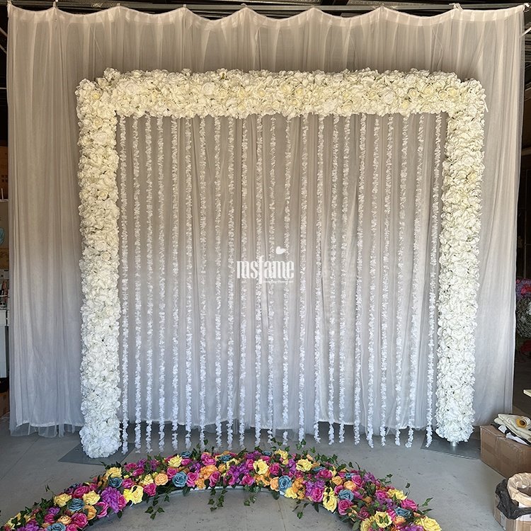 MSFAME Silk Material White Color Hanging Flowers Arches Wedding Artificial Flower Arch