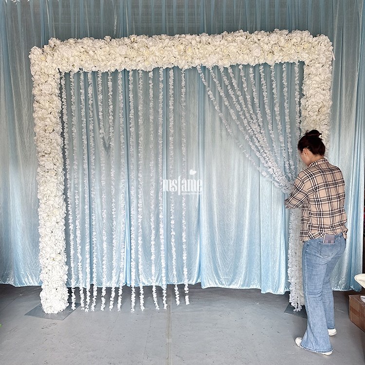 MSFAME Silk Material White Color Hanging Flowers Arches Wedding Artificial Flower Arch