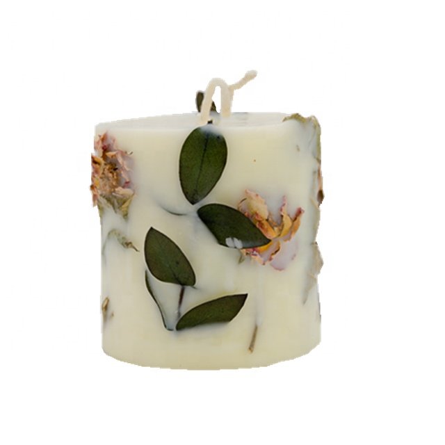 Customized popular high quality aromatherapy scented soybean wax candles with dried flowers embedded