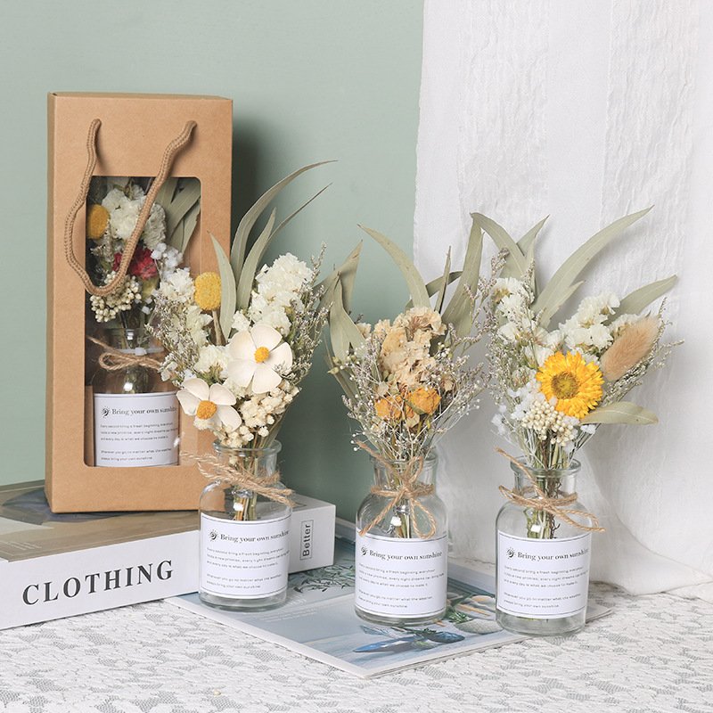 New Arrival Decorative Flowers Gift Box Glass Bottle Preserved Flowers Dried Flower Mother's Day