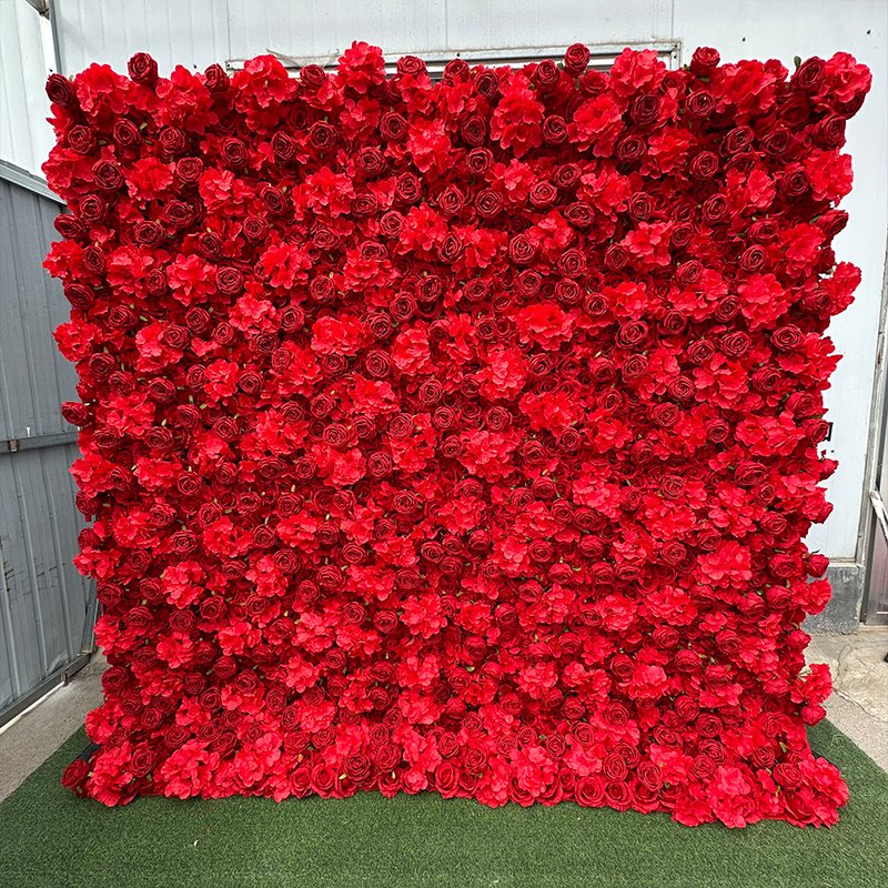 Orange White Artificial Rose 8ft X 8ft Floral Wall Panels Custom 3d Silk Fabric Roll Up Flower Wall Wedding Backdrop Decoration