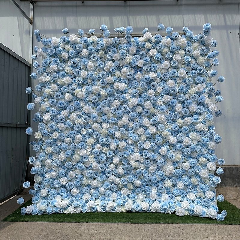 Orange White Artificial Rose 8ft X 8ft Floral Wall Panels Custom 3d Silk Fabric Roll Up Flower Wall Wedding Backdrop Decoration
