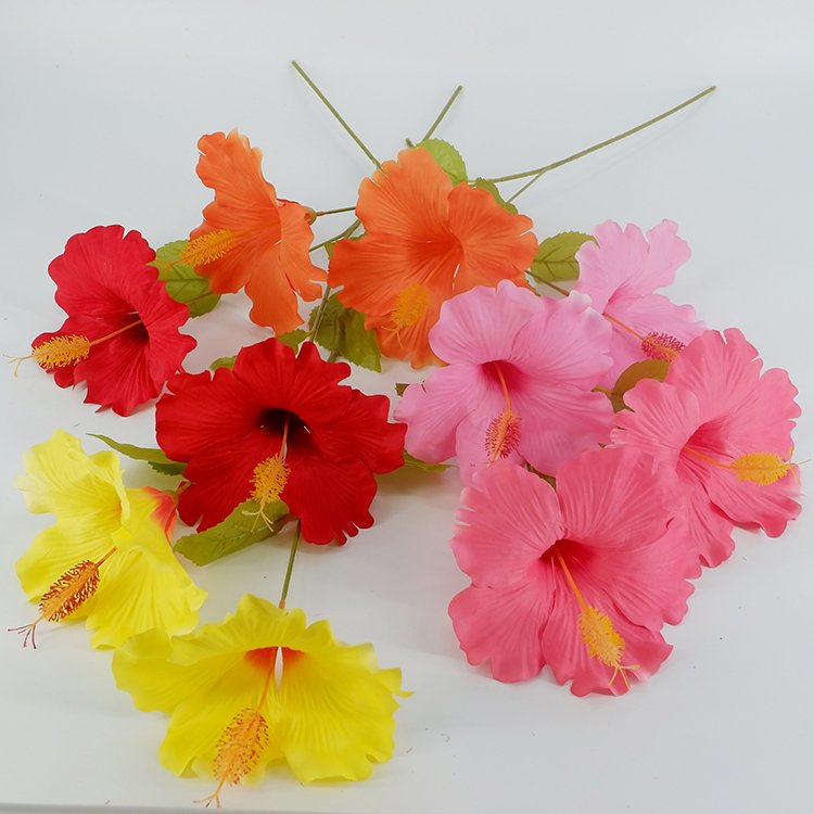 Living Room Decorative Handmade Flower Silk Artificial Hibiscus Flowers