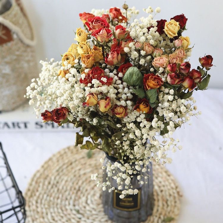 Christmas Day Gift Real Natural Dried Lover Rose Flower Bouquets Dried Flowers Preserved Flower Arrangements