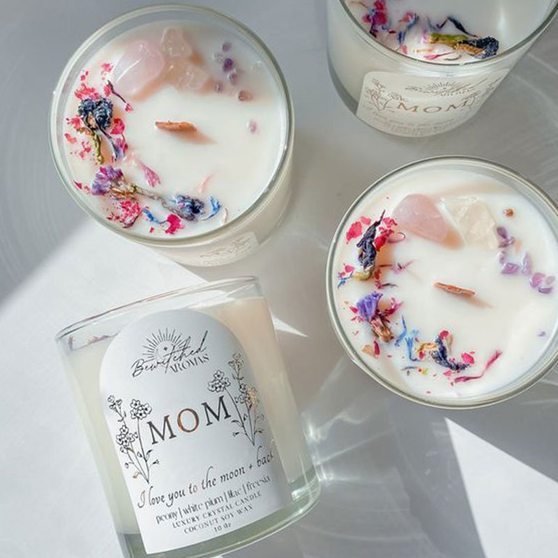 AIKUN Luxury Dried Flower Transparent Glass Cup Candle Healing Nice Scented Candle Scented Candles with Crystals and Meaning