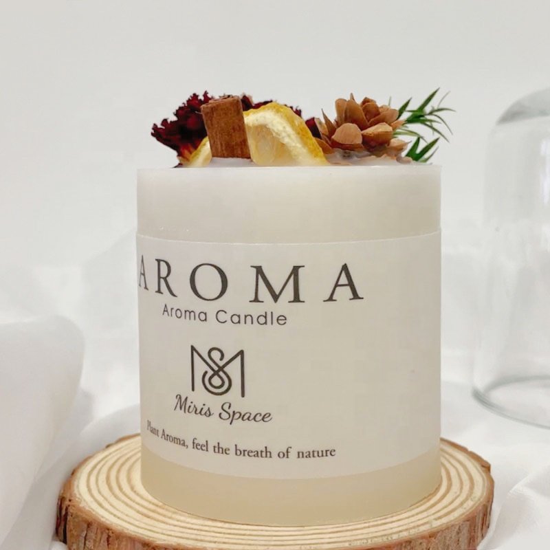 Pillar White Scented Aromatic Candle Fragrance Aroma Candles With Dried Flowers Decorative Candle With Glass Dome Lid