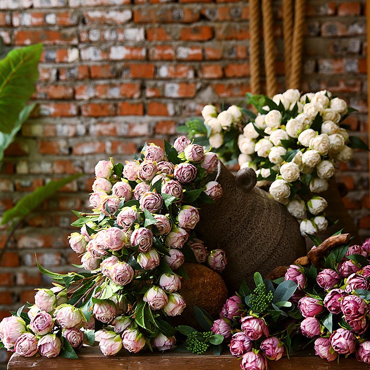M410 Wedding New Artificial Flowers Vintage Dried Rose White Pink Red Rose Artificial Flower Silk Artificial Roses For Wedding
