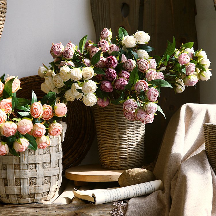 M410 Wedding New Artificial Flowers Vintage Dried Rose White Pink Red Rose Artificial Flower Silk Artificial Roses For Wedding