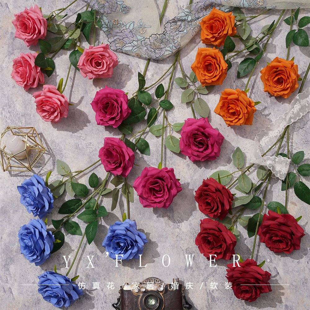 Three-headed angel rose single branch thin grain rose rose garden wedding hotel photography flower arrangement silk flower