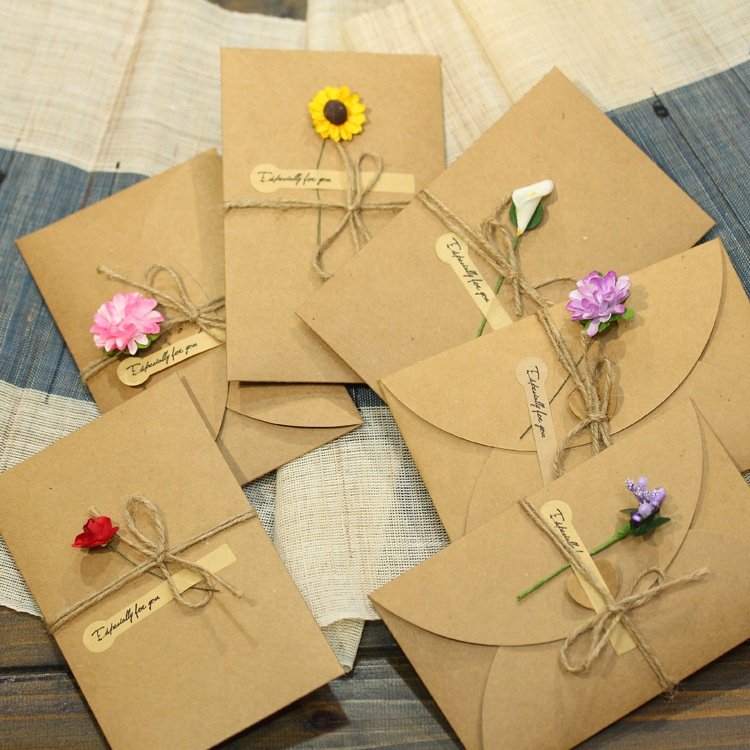 Custom Printing Embossed Wedding Dry Pressed Flower Gift Card Thank You Dried Flowers Greeting Cards with Flowers