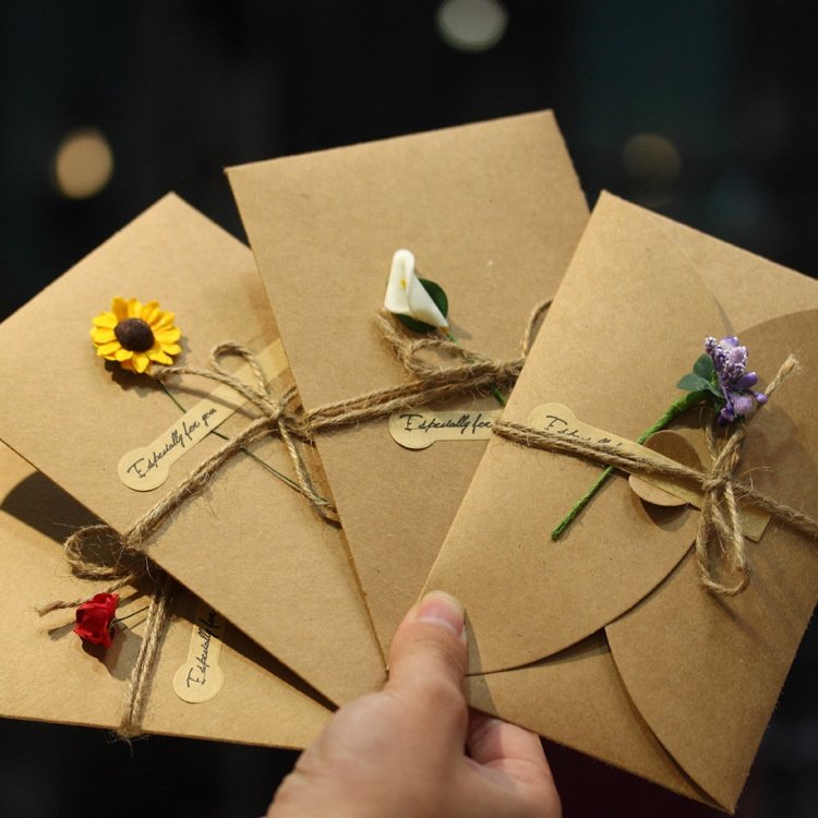 Custom Printing Embossed Wedding Dry Pressed Flower Gift Card Thank You Dried Flowers Greeting Cards with Flowers