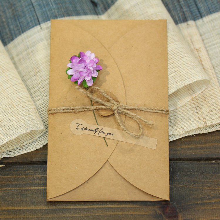 Custom Printing Embossed Wedding Dry Pressed Flower Gift Card Thank You Dried Flowers Greeting Cards with Flowers