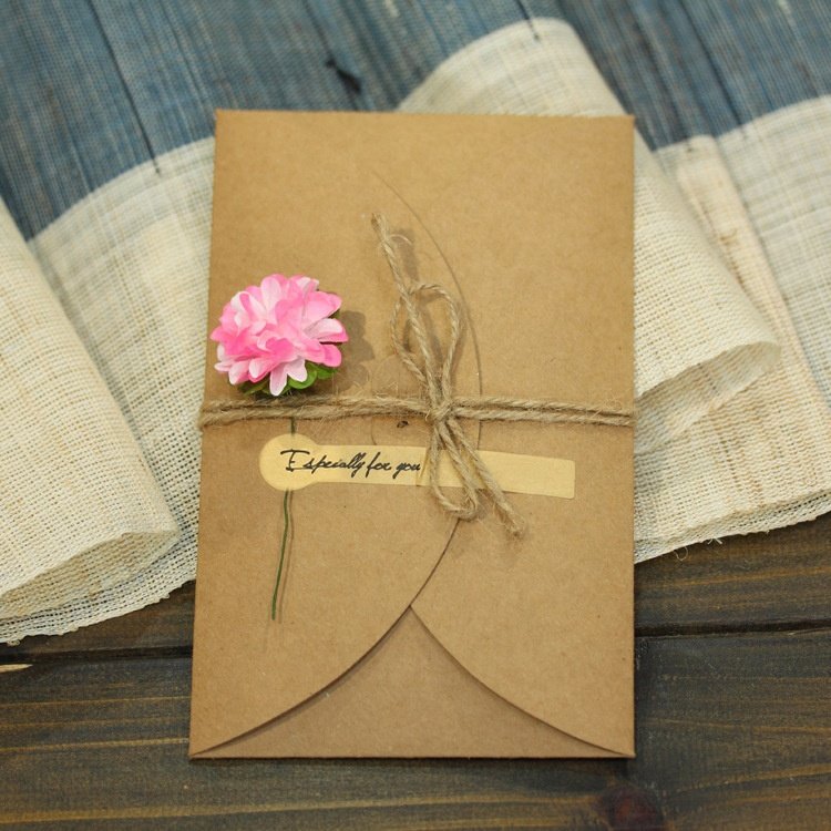 Custom Printing Embossed Wedding Dry Pressed Flower Gift Card Thank You Dried Flowers Greeting Cards with Flowers