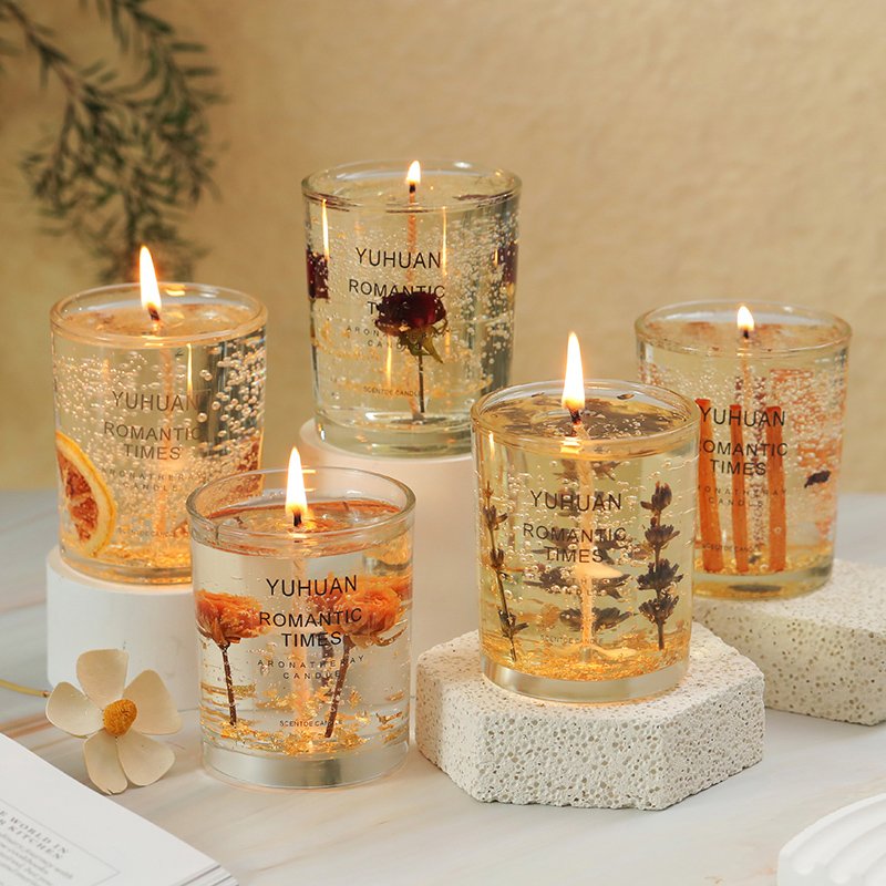 Luxury Design Multi Fragrance Natural Dried Flower Soy Wax Jelly Scented Candle In Wholesale Scented Luxury Jar Gift Set Candles