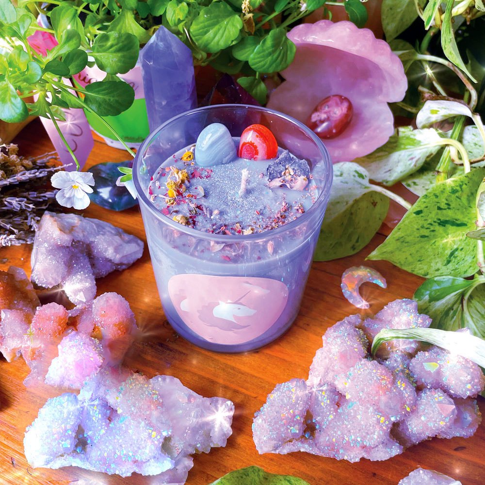 Custom Logo Handmade Scented Crystal Infused Magic Chakra Witch Candle With Luxury Natural Dried Flower Decorations