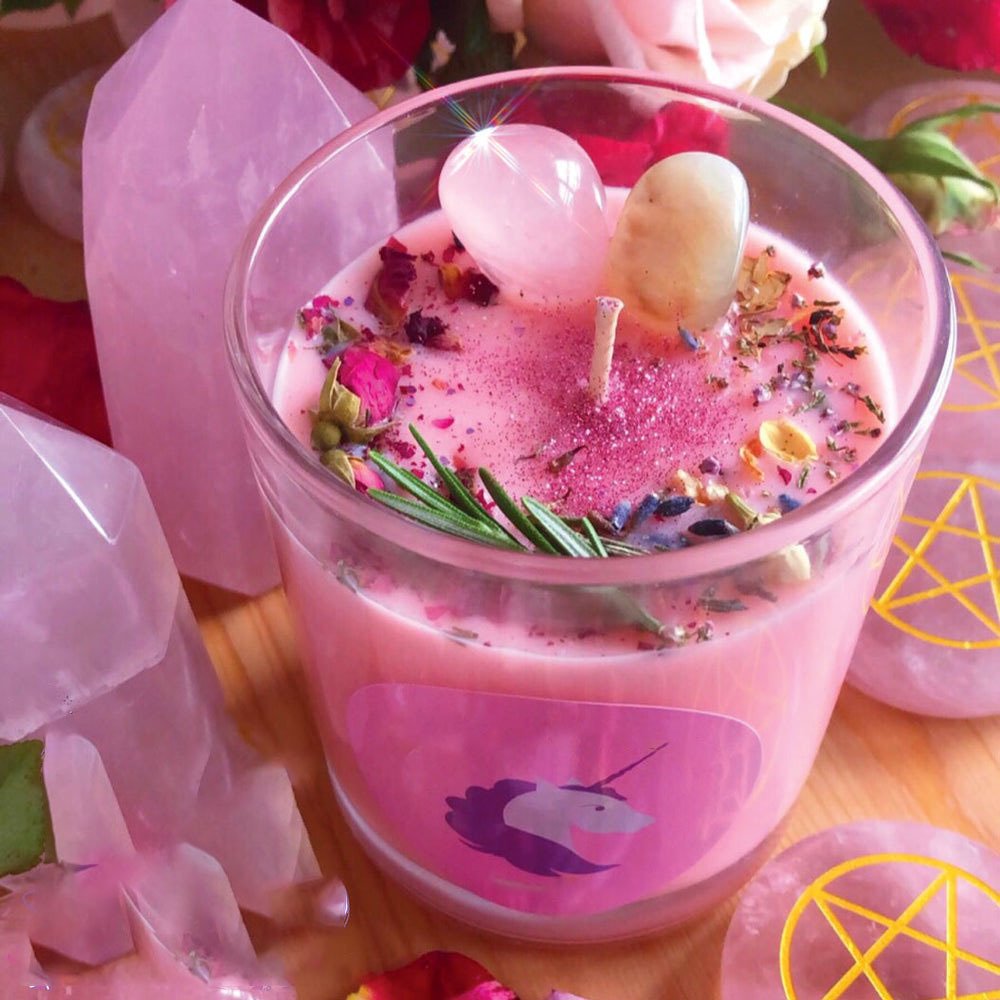 Custom Logo Handmade Scented Crystal Infused Magic Chakra Witch Candle With Luxury Natural Dried Flower Decorations