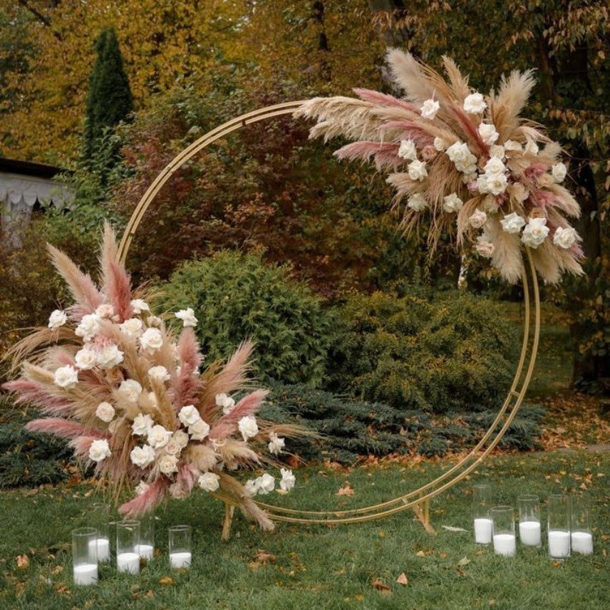 Artificial Flower Wedding Decoration Tags Dried Flower Pampas Grass Metal Wedding Arch Stand Floral Design Decor
