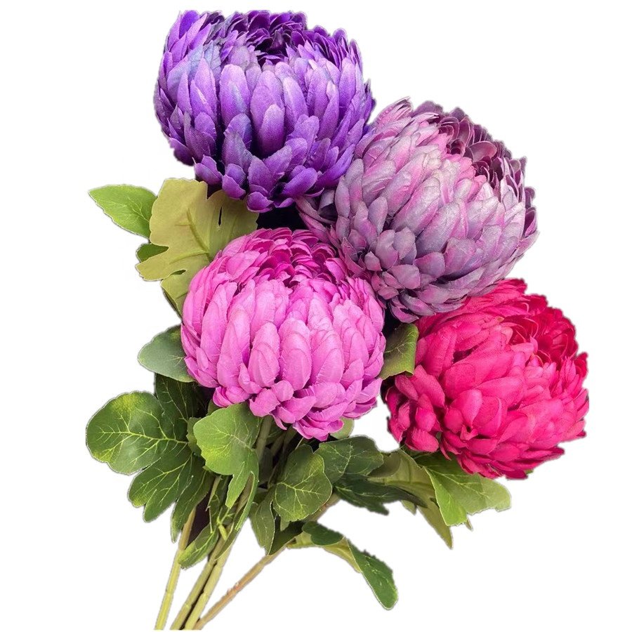 Artificial Pineapple Chrysanthemum Flower Simulation Silk Chrysanthemum Branch 14cm big Flower Head for Home Floral Decoration