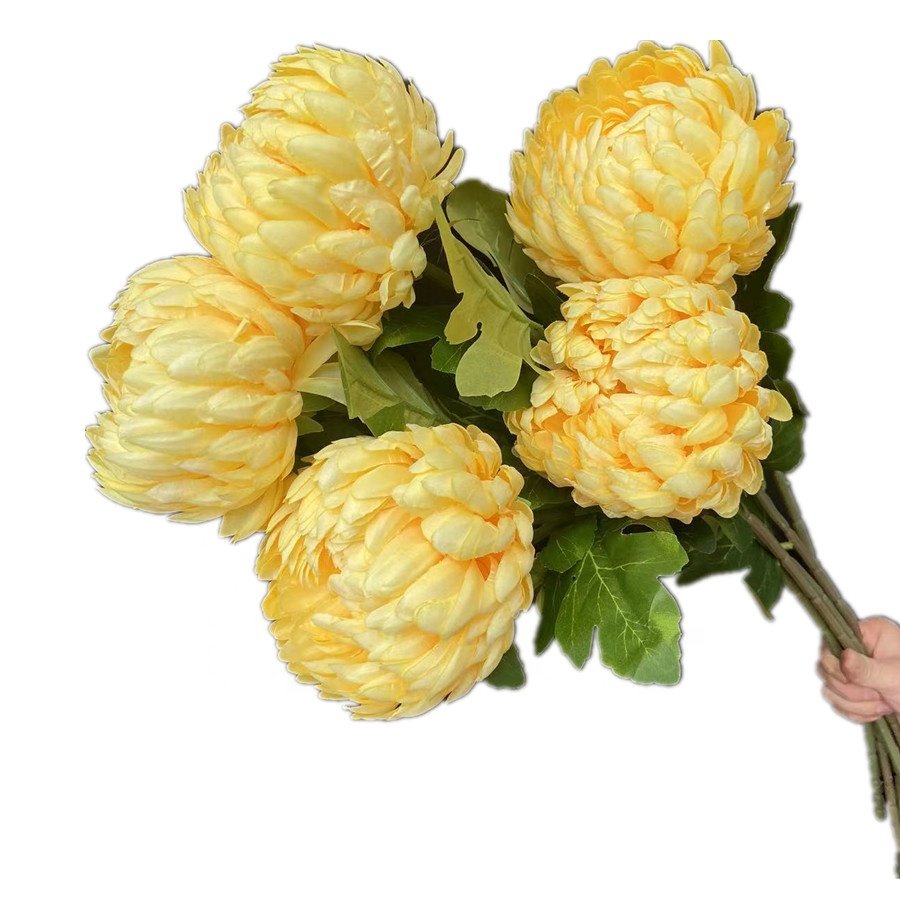 Artificial Pineapple Chrysanthemum Flower Simulation Silk Chrysanthemum Branch 14cm big Flower Head for Home Floral Decoration