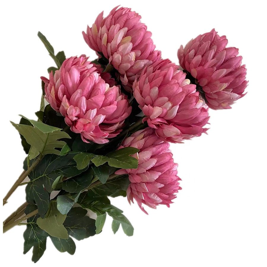 Artificial Pineapple Chrysanthemum Flower Simulation Silk Chrysanthemum Branch 14cm big Flower Head for Home Floral Decoration