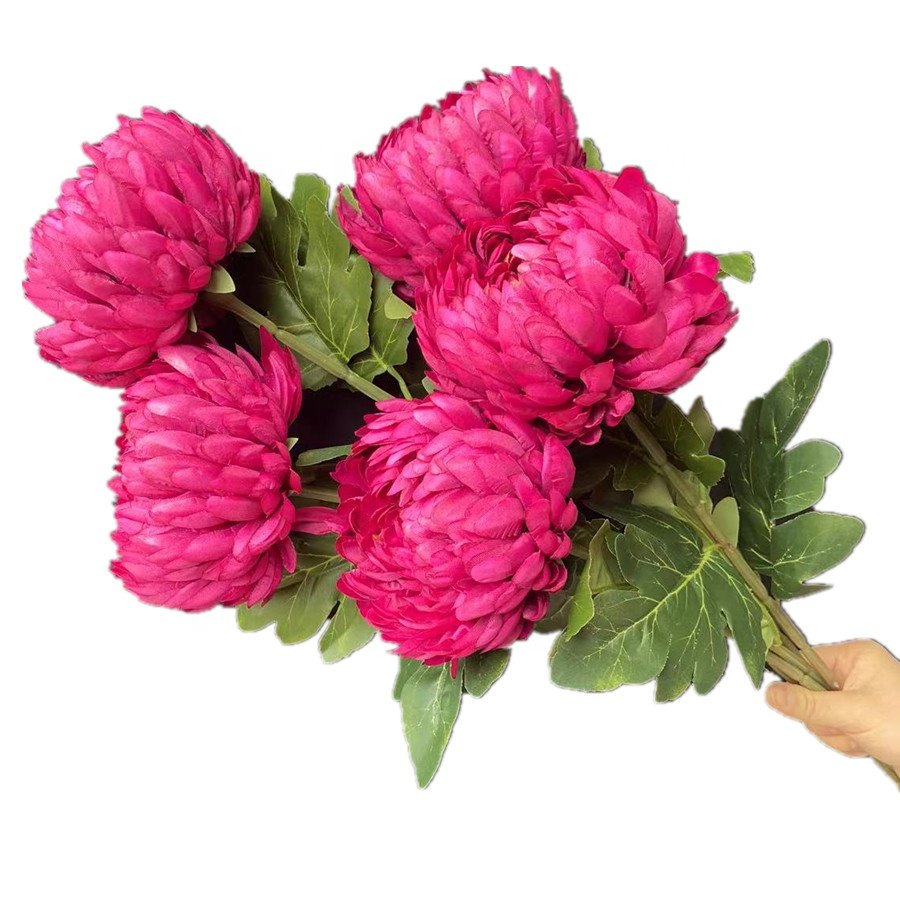 Artificial Pineapple Chrysanthemum Flower Simulation Silk Chrysanthemum Branch 14cm big Flower Head for Home Floral Decoration