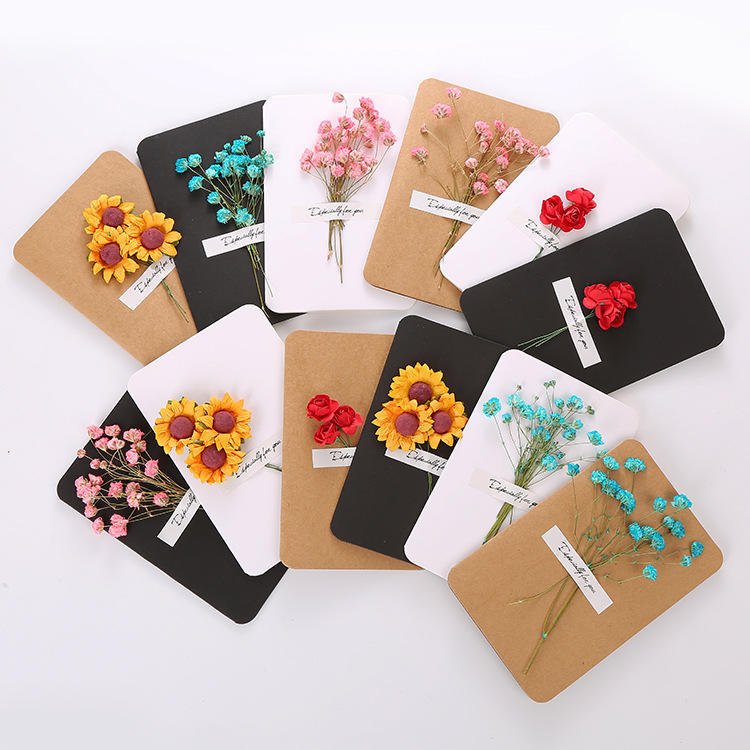 Mother's Day Father's Day Thank You Natural Dry Flower Customized Dried Flower Greeting Cards