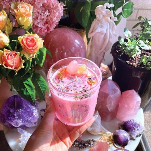 Valentine gift scented soy wax chakra dried flower crystal healing candle home decoration