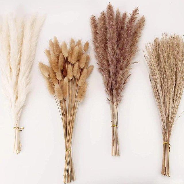 100pcs 17.3inch Fluffy Natural Dried Pampas Mixed dried Bunnytail Grass dried flower Bouquets Boho Home Decor Wedding Decor