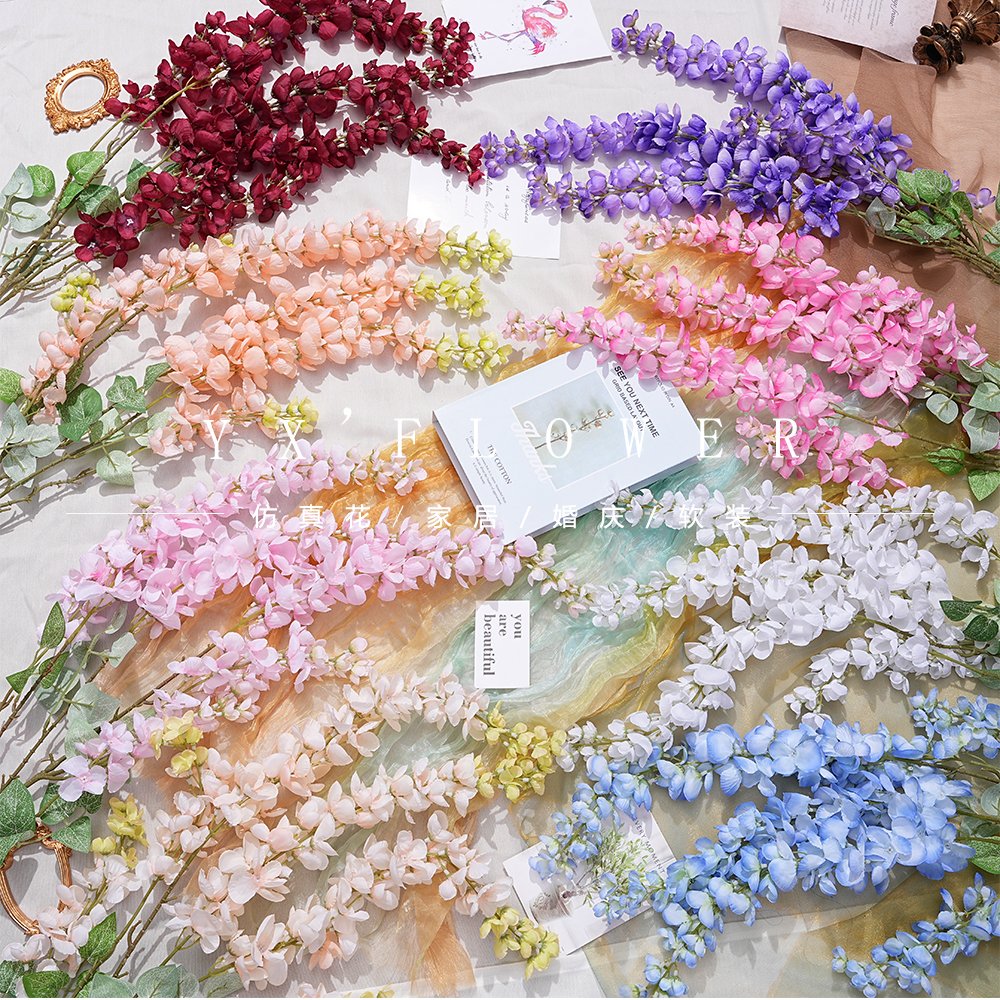 Abler simulation wisteria flower wedding wedding ceiling flower material hotel hall wall hanging space decoration atmosphere