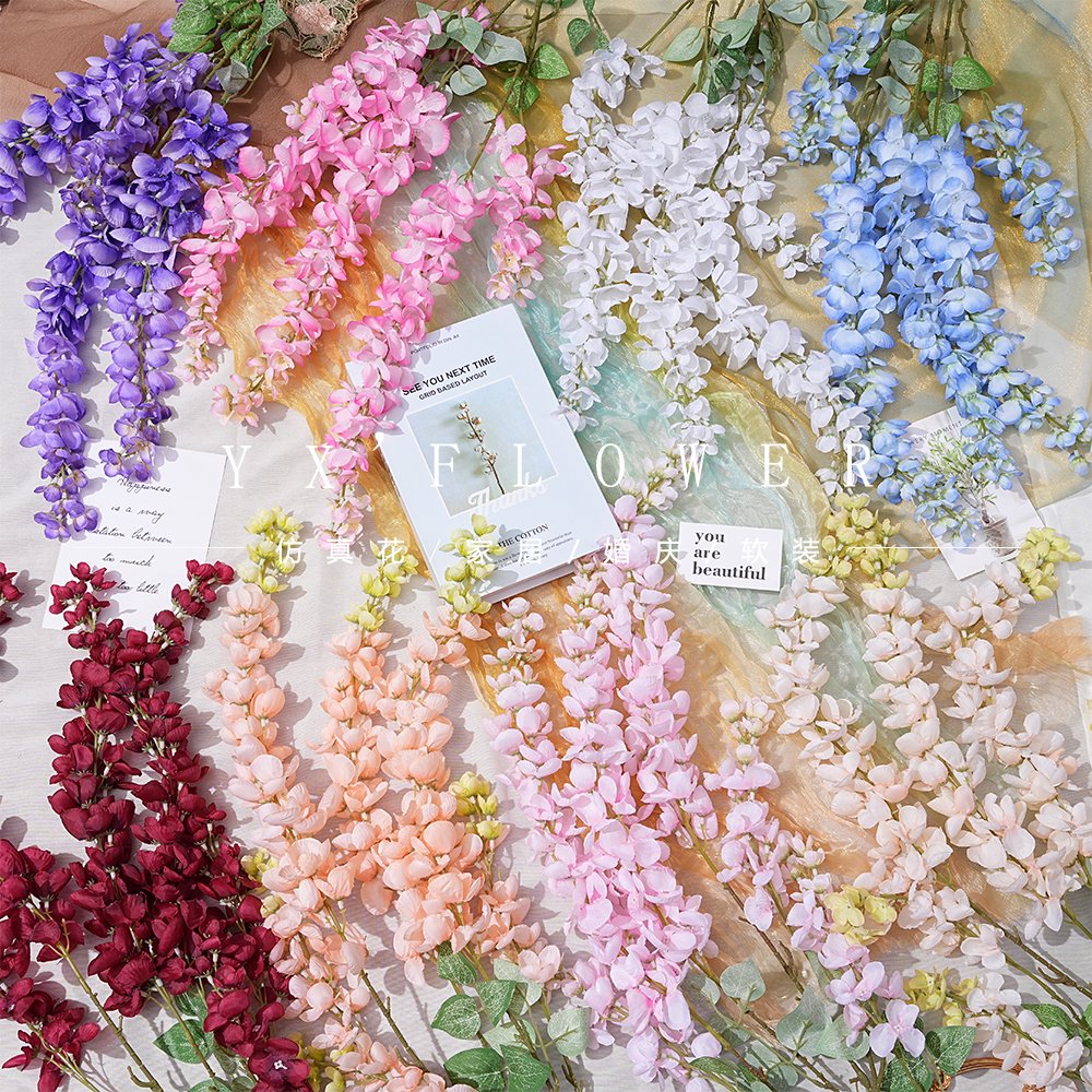 Abler simulation wisteria flower wedding wedding ceiling flower material hotel hall wall hanging space decoration atmosphere