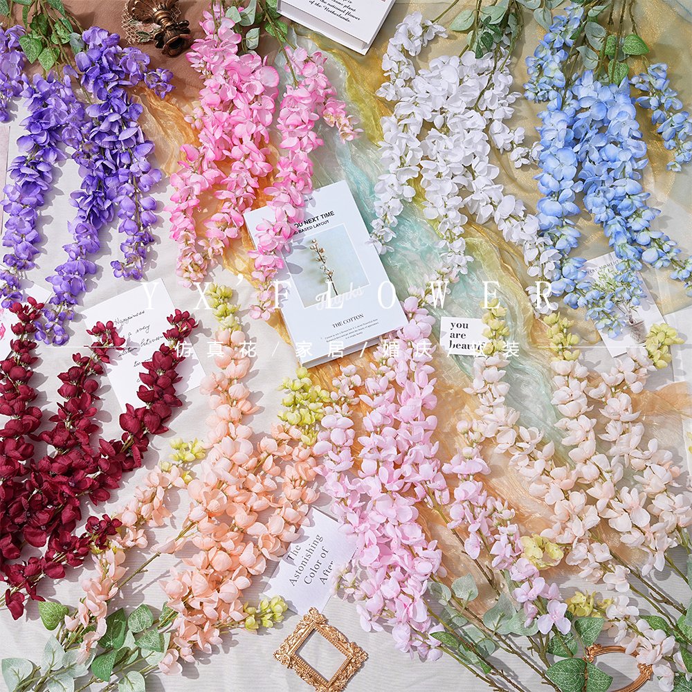 Abler simulation wisteria flower wedding wedding ceiling flower material hotel hall wall hanging space decoration atmosphere