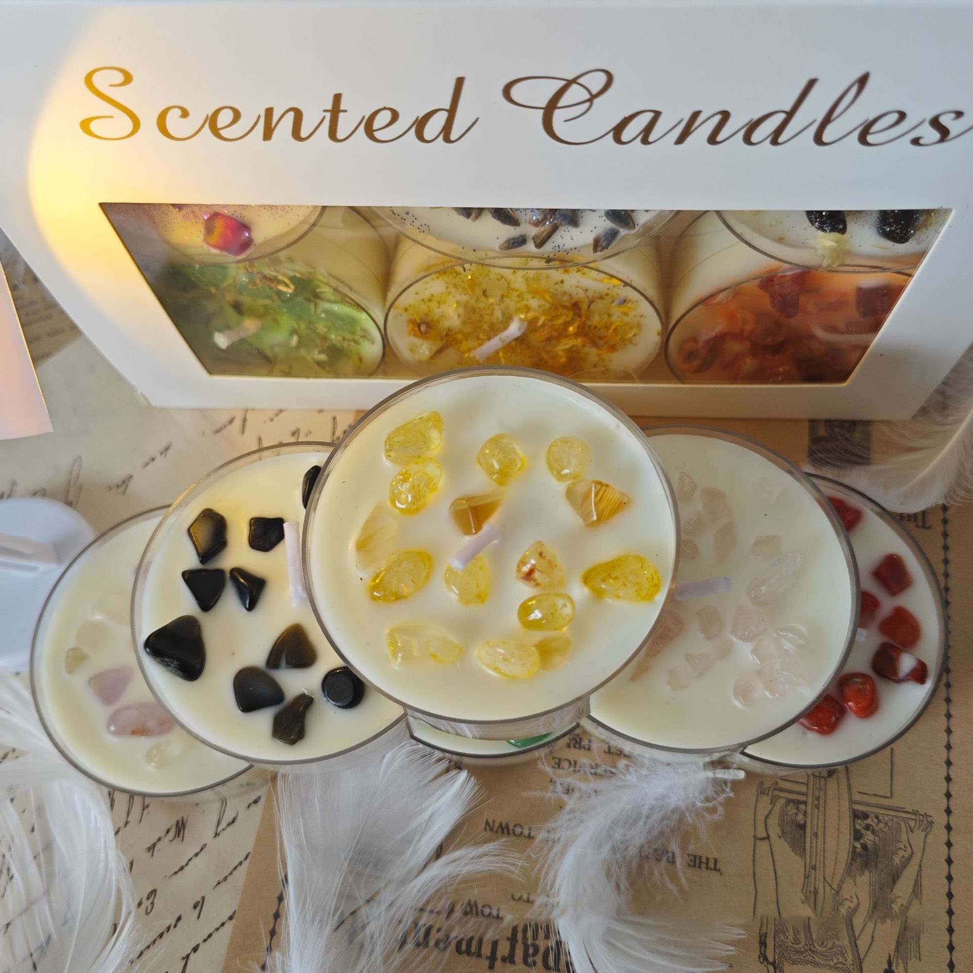 Scented candle set tea wax dried flower spar soy wax gift box set color sequins cross-border gift set