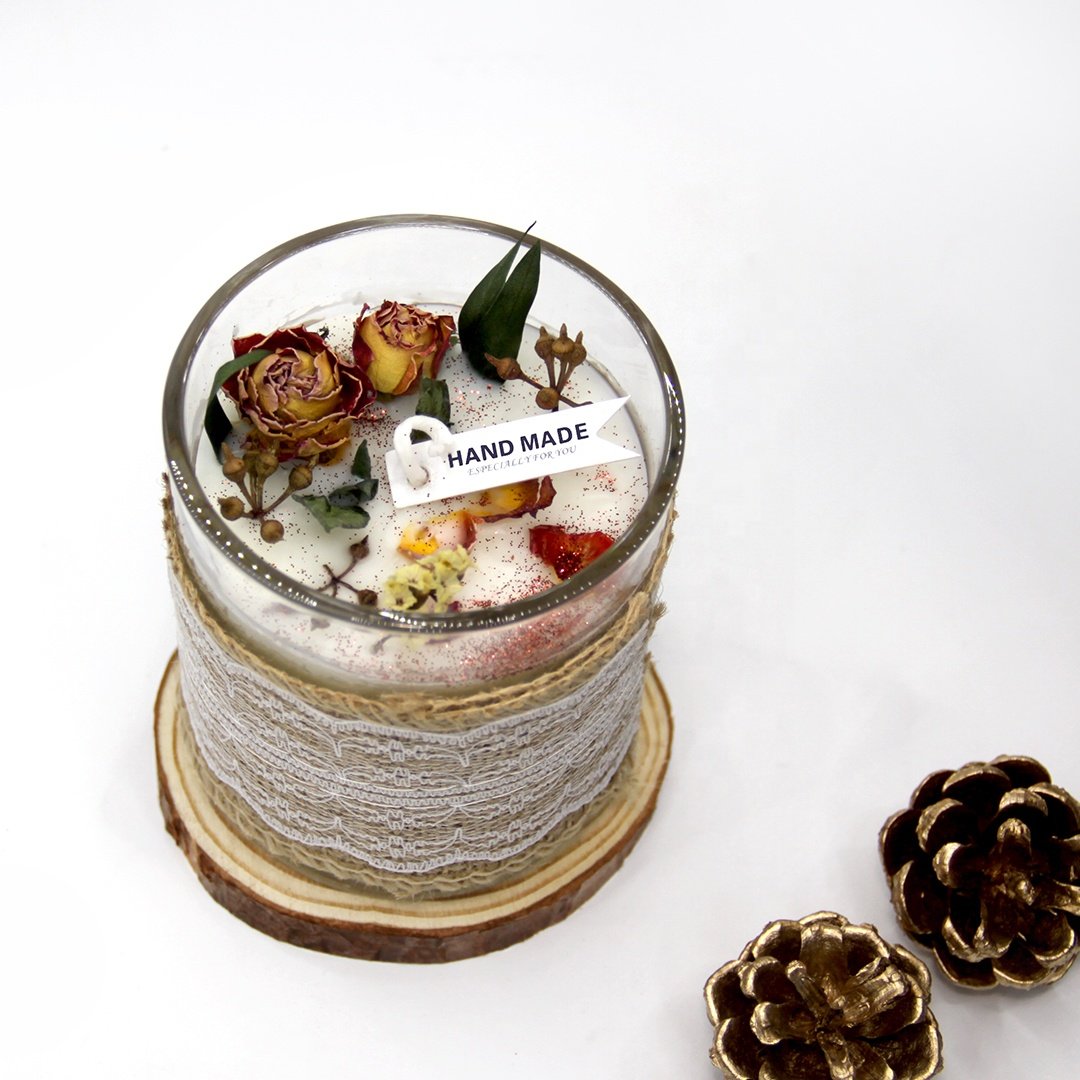 Wholesale luxury rose glass dried flowers scented candles for wedding gifts Women's Day gift