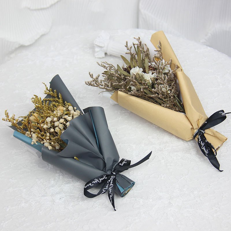 TC Wholesale Mini Kraft Wrapping Dried Flowers Roses Bouquet Props For Photos With Gift Box Home Wedding Decor Small Bouquet