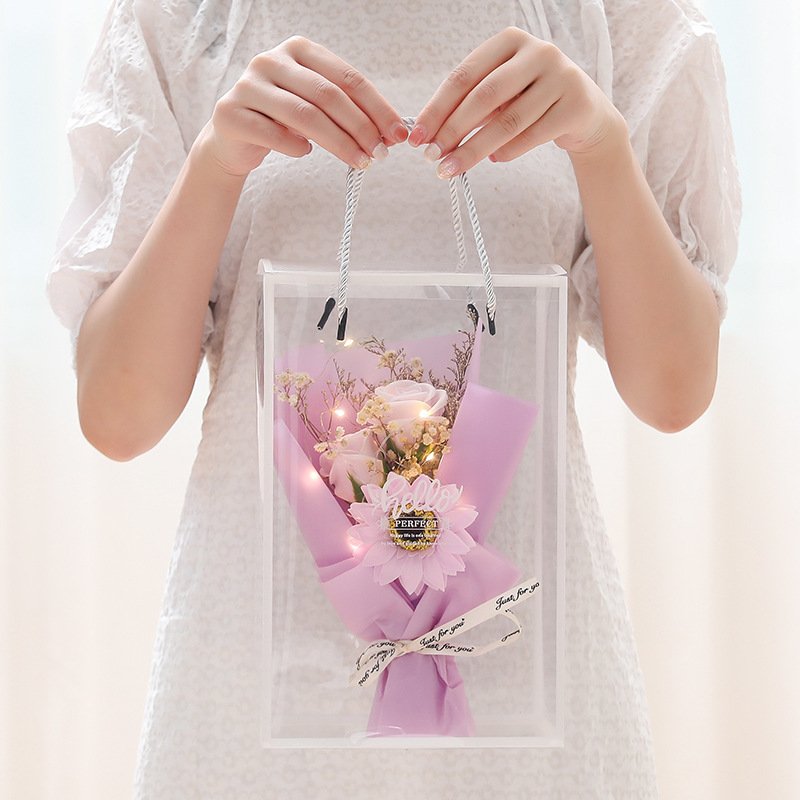 2024 New Transparent Plastic Preserved Bouquet Packaging Square Gift Clear PVC Cylindrical Flower Gift Box With Window