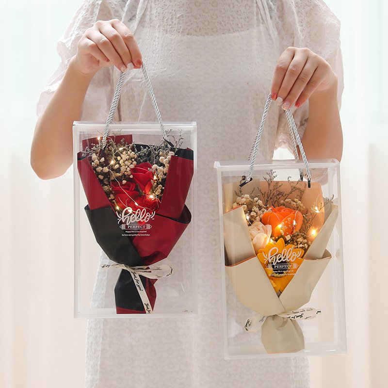 2024 New Transparent Plastic Preserved Bouquet Packaging Square Gift Clear PVC Cylindrical Flower Gift Box With Window