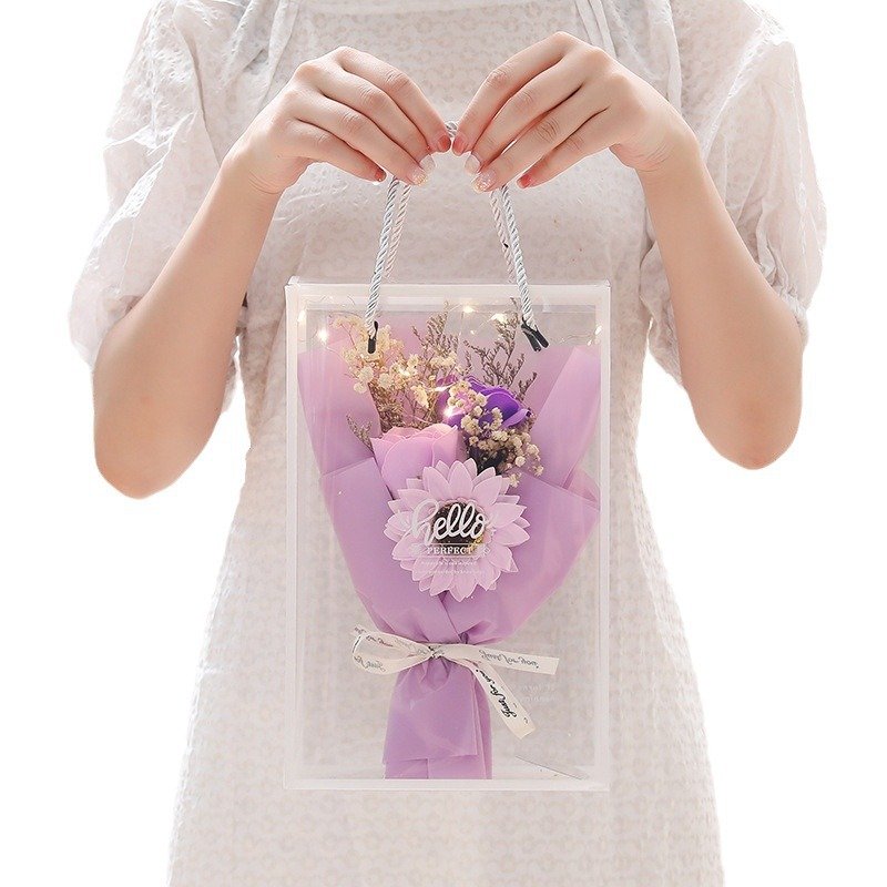 2024 New Transparent Plastic Preserved Bouquet Packaging Square Gift Clear PVC Cylindrical Flower Gift Box With Window