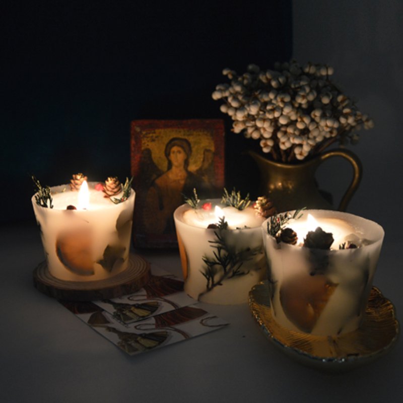 Wholesale Home decoration Christmas Cylindrical Aromatherapy Smokeless Candle Romantic Dried Flower Scented candles supplies