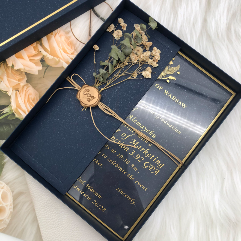 Nicro Creative Box Gold Stamping Decoration folding Weddings Cards Creative Transparent Acrylic Invitation Card