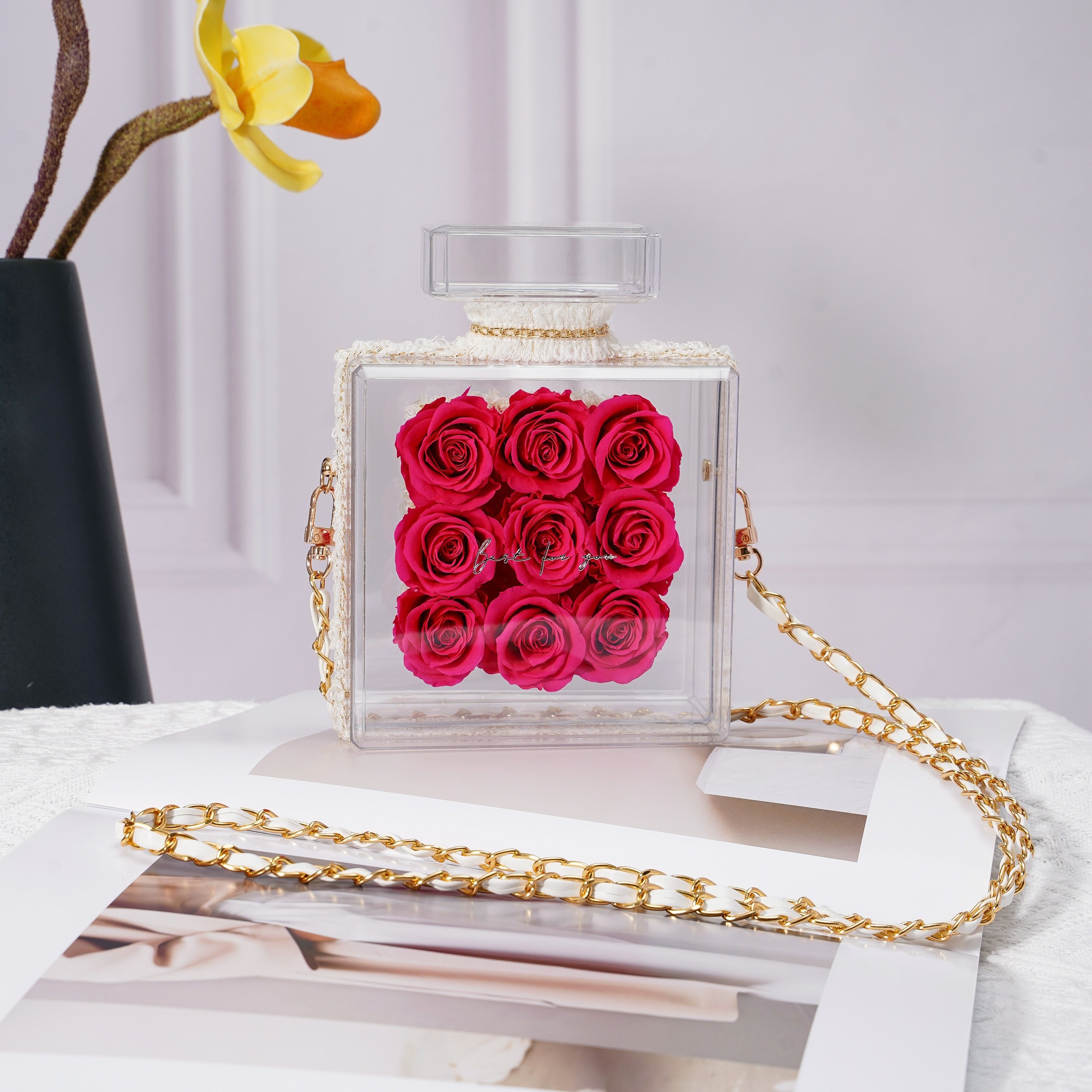 Home Decoration Creative Ornaments Mother Day Gift Eternal Flower 9 roses style Perfume Bottle Preserved Roses in Acrylic Box