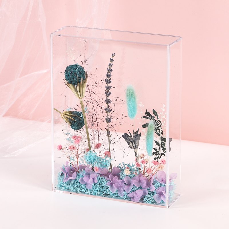 High quality lasting DIY Dried rose plant bedroom sliding decorate acrylic flower box